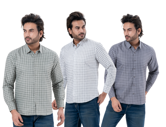 Men’s Premium Check Shirt Combo – Pack of 3 | Regular Fit Full Sleeve