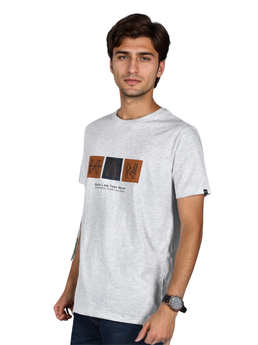 Zavrariq Men's Light Grey Cotton Graphic T-Shirt | Casual Half Sleeve Round Neck Tee