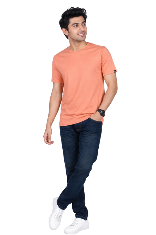 ZAVRARIQ Men's Premium Solid Cotton T-Shirt – Half Sleeve Round Neck | Peach