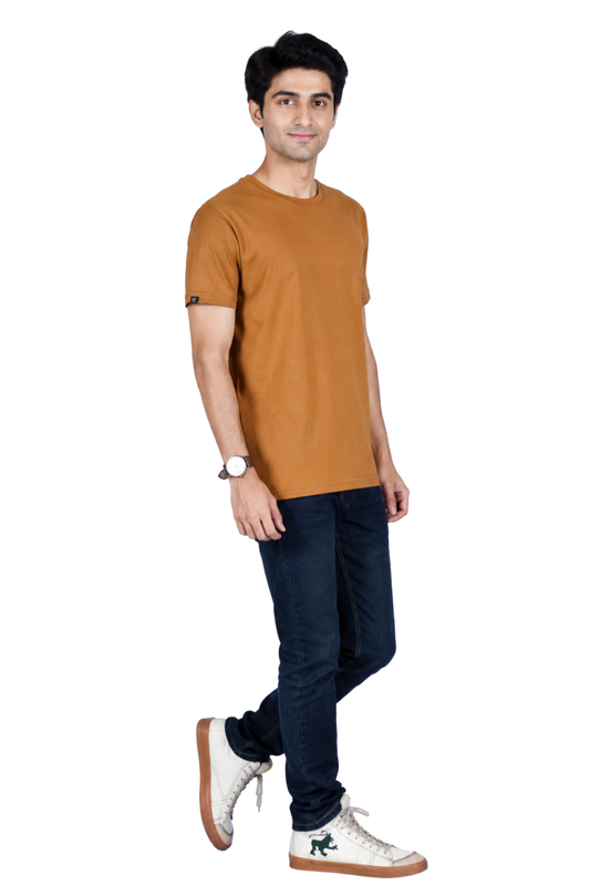 ZAVRARIQ Men's Premium Solid Cotton T-Shirt – Half Sleeve Round Neck | Rust Brown
