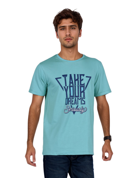 ZAVRARIQ Men's Premium Graphic Cotton T-Shirt – Half Sleeve Round Neck | Sky Blue