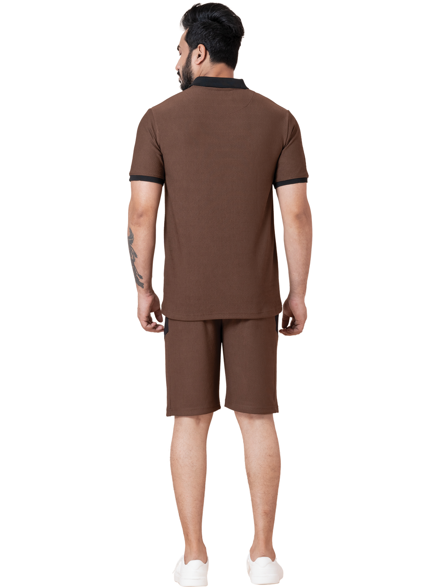 ZAVRARIQ Men's Premium Polo T-Shirt & Shorts Co-Ord Set – Polyester | Coffee Brown