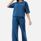 Zavrariq Women's Blue Round Neck Oversized Crop Top & Wide Leg Pants Co-ord Set