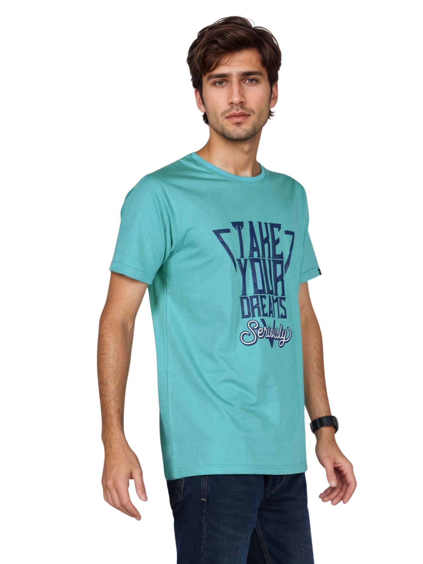 ZAVRARIQ Men's Premium Graphic Cotton T-Shirt – Half Sleeve Round Neck | Sky Blue