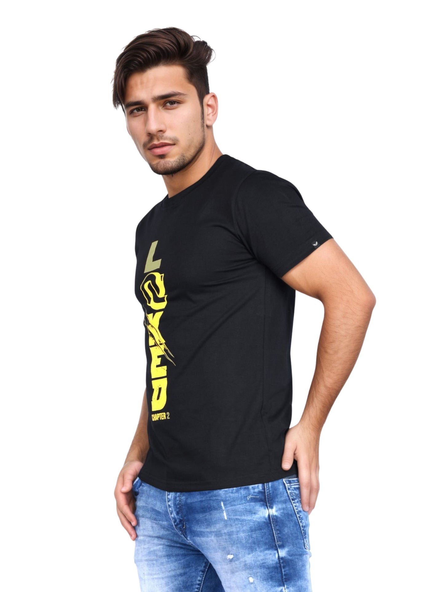 Zavrariq Men's Black Printed Cotton T-Shirt | Regular Fit Casual Round Neck Tee