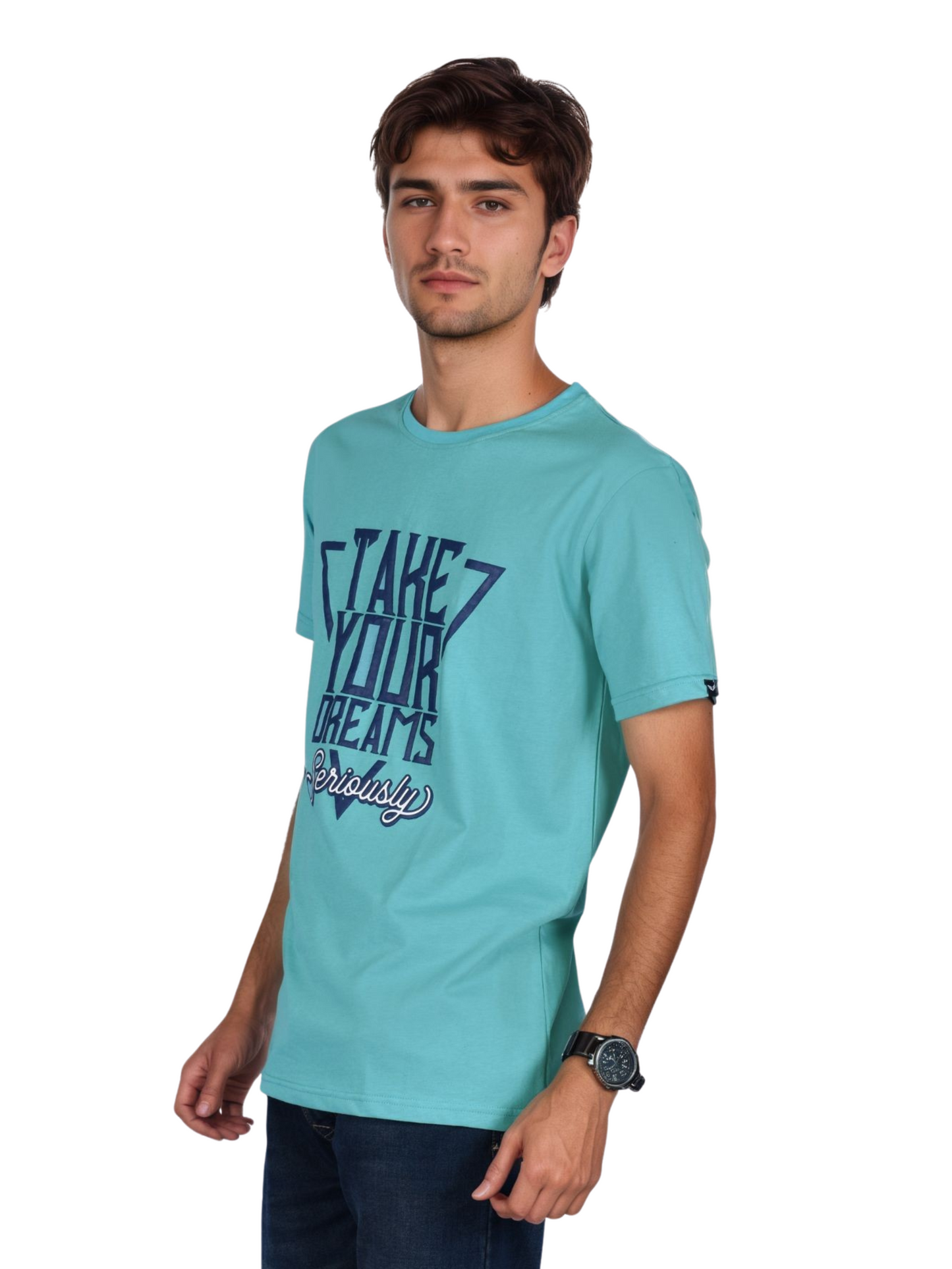 ZAVRARIQ Men's Premium Graphic Cotton T-Shirt – Half Sleeve Round Neck | Sky Blue