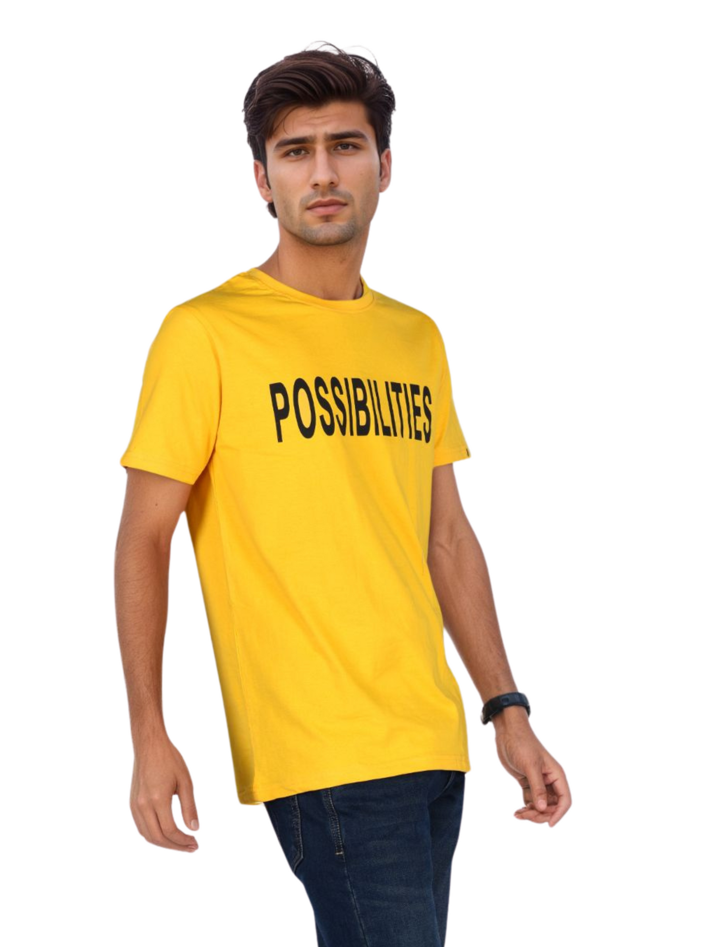 Men's Yellow Printed Cotton T-Shirt | Casual Half Sleeve Round Neck Tee