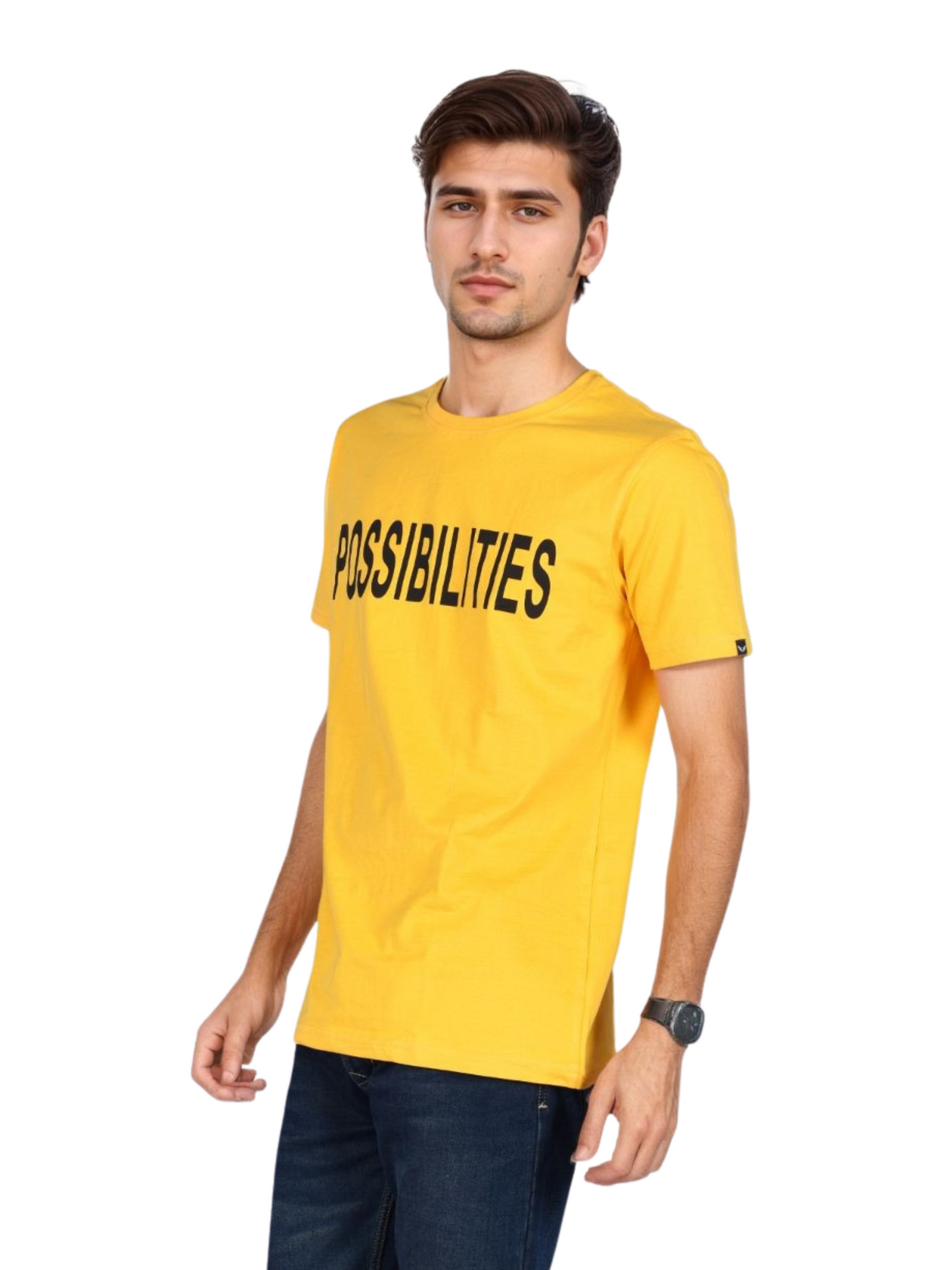 Men's Yellow Printed Cotton T-Shirt | Casual Half Sleeve Round Neck Tee