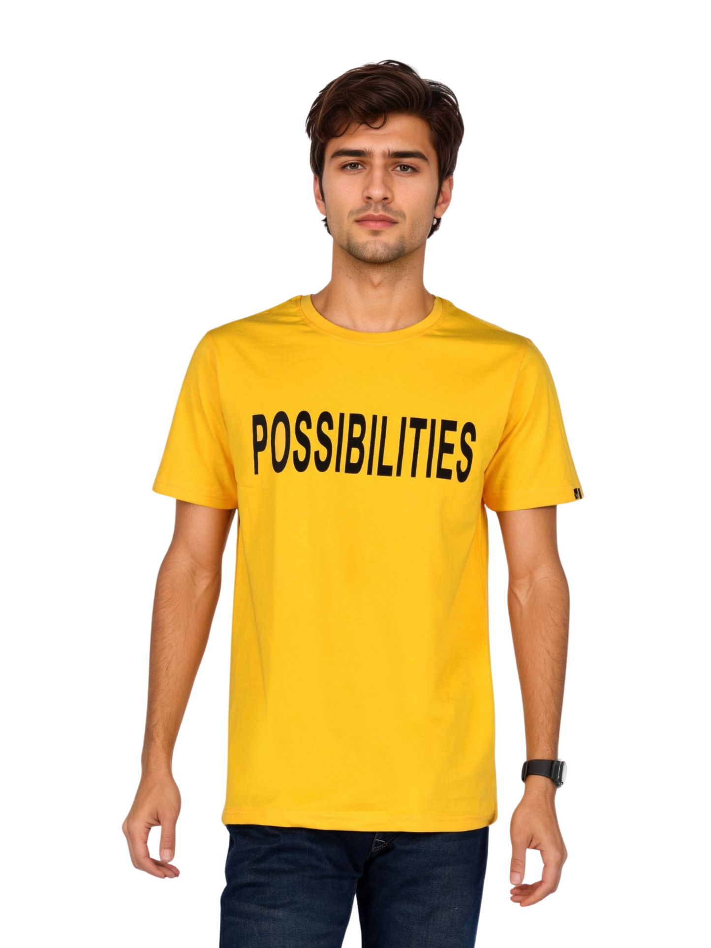 Men's Yellow Printed Cotton T-Shirt | Casual Half Sleeve Round Neck Tee