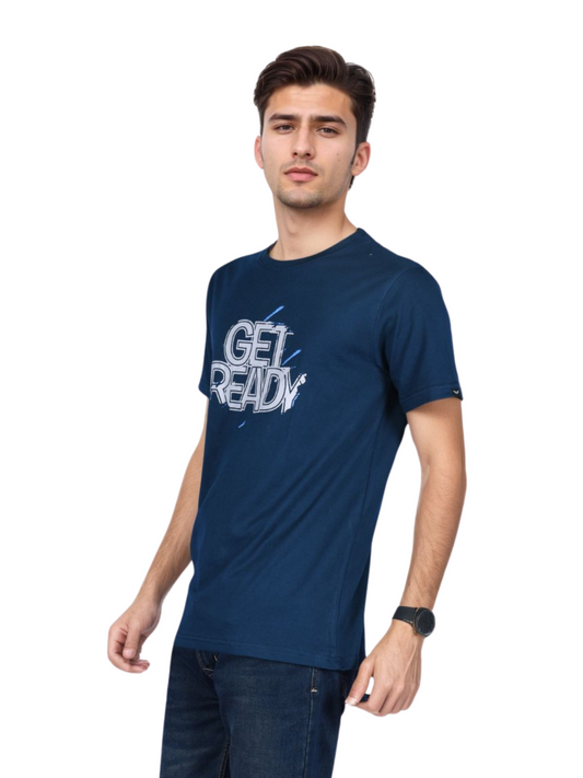 ZAVRARIQ Men's Premium Graphic Cotton T-Shirt – Half Sleeve Round Neck | Navy Blue