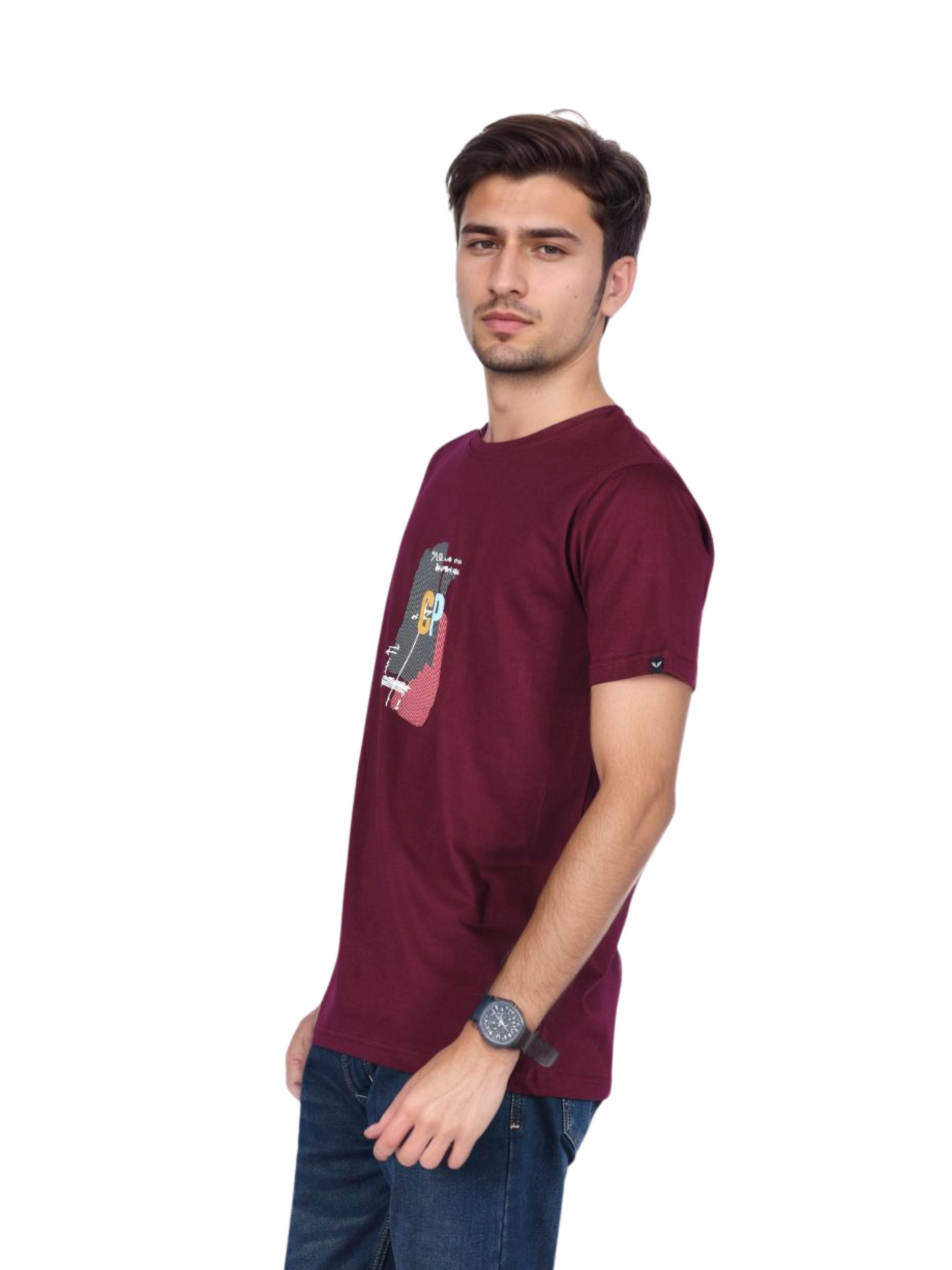 Zavrariq Men's Maroon Graphic Cotton T-Shirt | Casual Half Sleeve Round Neck Tee