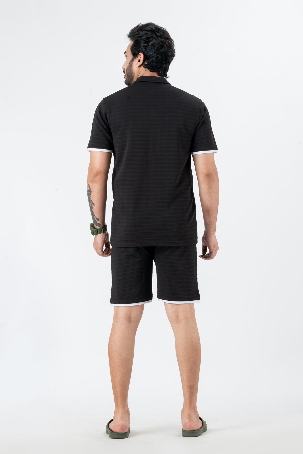 Zavrariq Men's Black Polyester Shirt & Shorts Co-ord Set White Piping | Casual Summer Wear