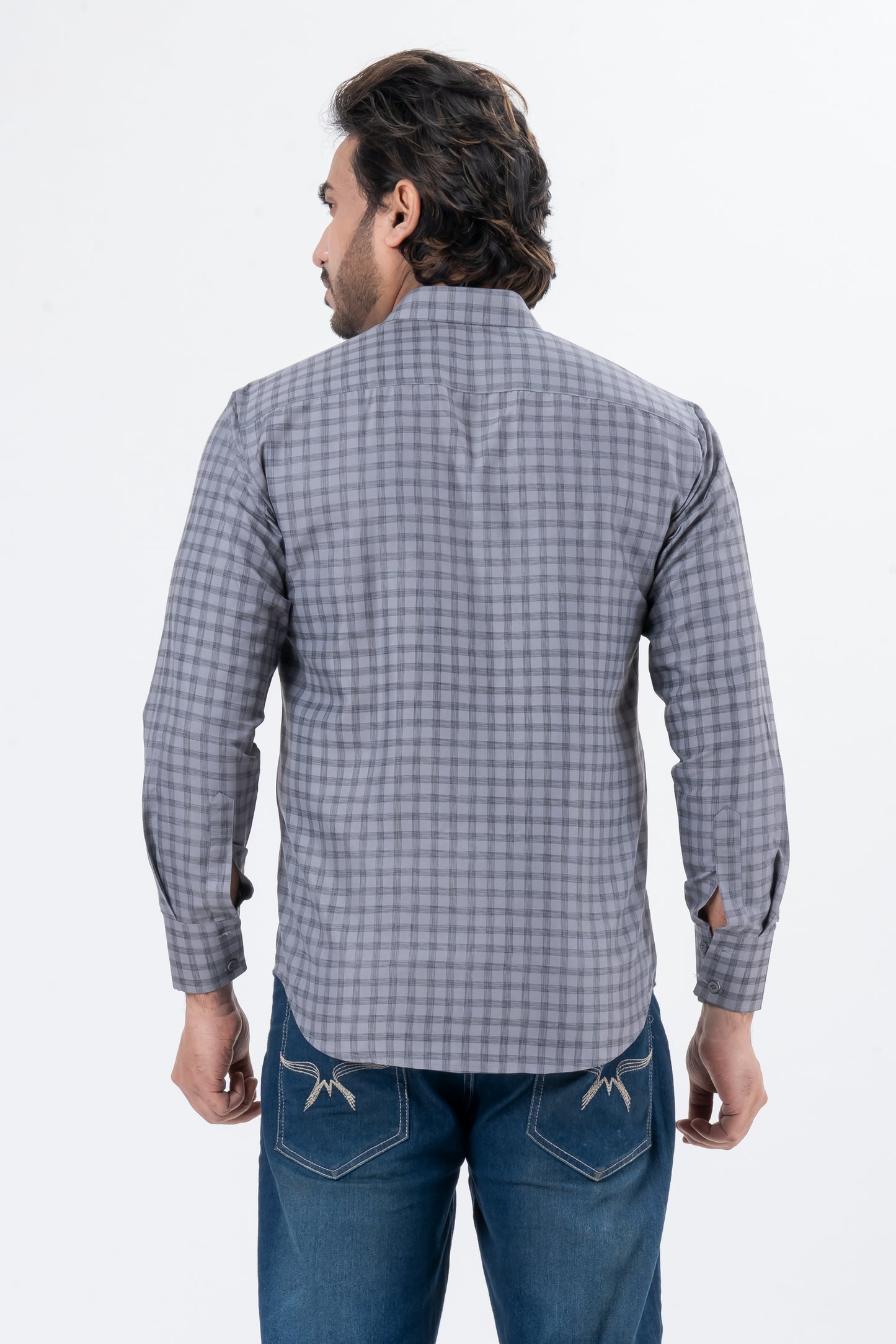 Men's Charcoal Checked Full Sleeve Casual Shirt | Regular Fit Cotton Blend | ZEVRARIQ