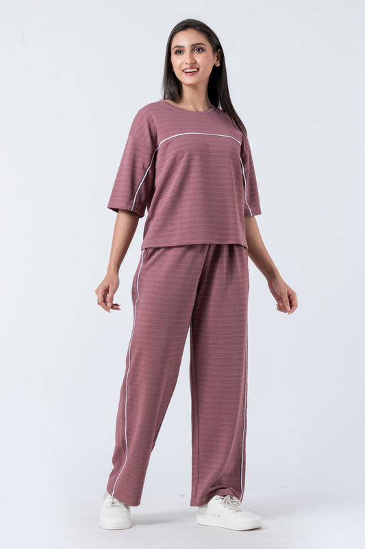 Zavrariq Women's Round Neck Oversized Crop Top & Wide Leg Pants Co-ord Set | Casual Lounge Wear