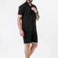 Zavrariq Men's Black Polyester Shirt & Shorts Co-ord Set White Piping | Casual Summer Wear
