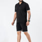 Zavrariq Men's Black Polyester Shirt & Shorts Co-ord Set White Piping | Casual Summer Wear