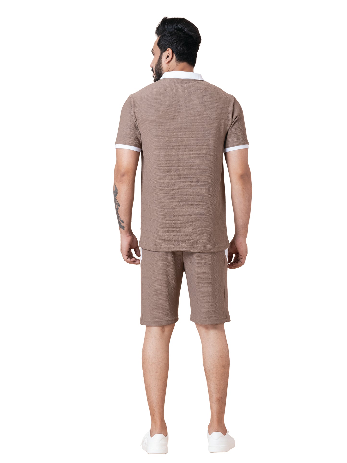 Zavrariq Men's Premium Polo T-Shirt & Shorts Co-Ord Set – Brown