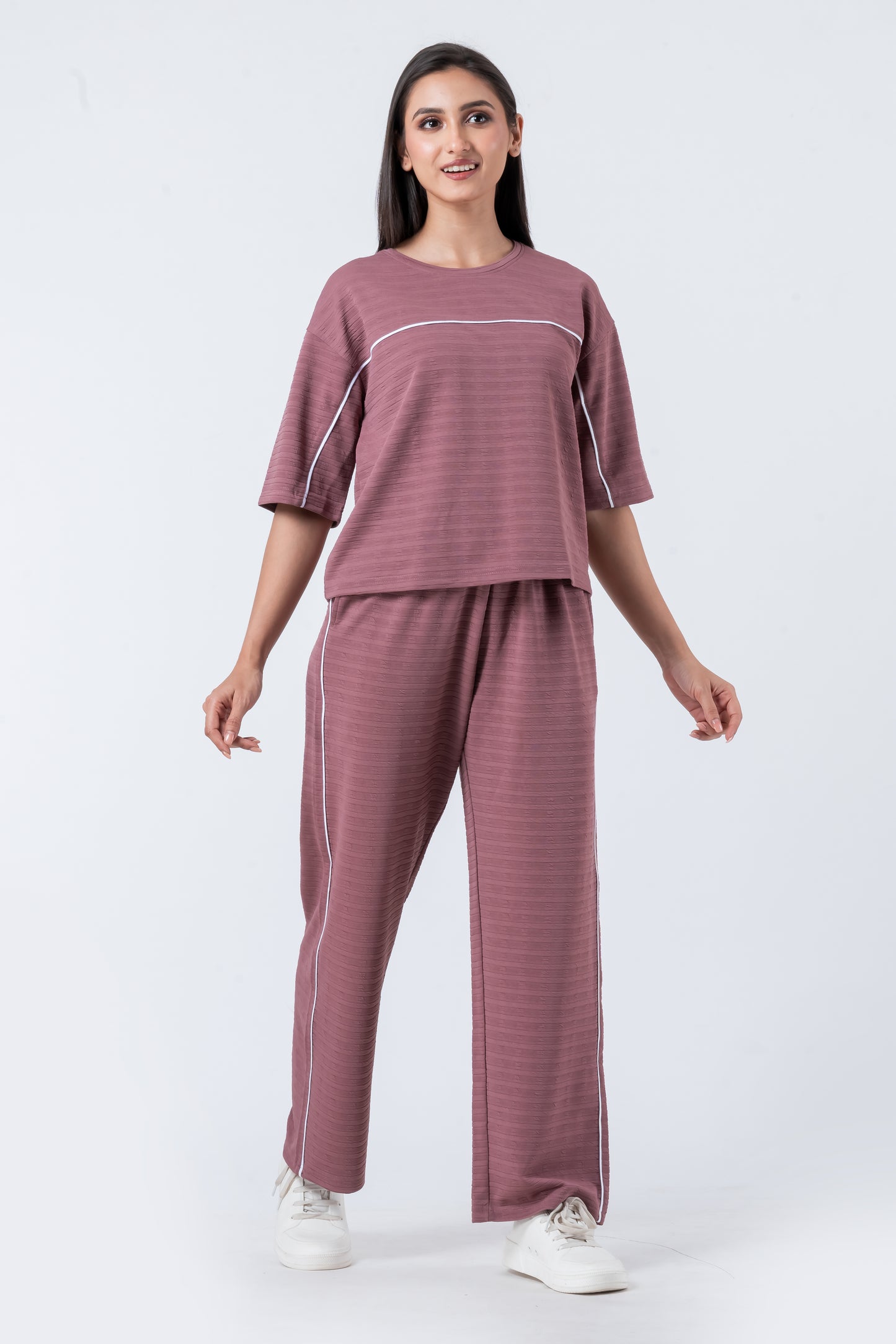 Zavrariq Women's Round Neck Oversized Crop Top & Wide Leg Pants Co-ord Set | Casual Lounge Wear