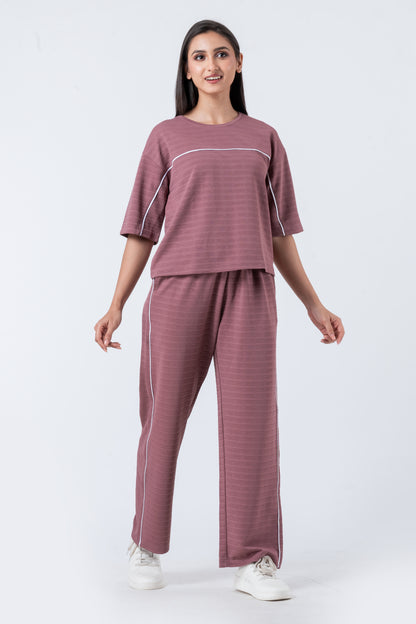 Zavrariq Women's Round Neck Oversized Crop Top & Wide Leg Pants Co-ord Set | Casual Lounge Wear