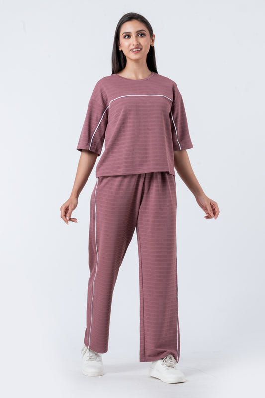 Zavrariq Women's Round Neck Oversized Crop Top & Wide Leg Pants Co-ord Set | Casual Lounge Wear