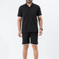 Zavrariq Men's Black Polyester Shirt & Shorts Co-ord Set White Piping | Casual Summer Wear