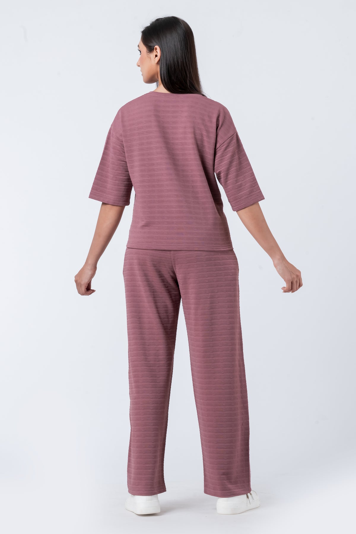 Zavrariq Women's Round Neck Oversized Crop Top & Wide Leg Pants Co-ord Set | Casual Lounge Wear