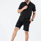 Zavrariq Men's Black Polyester Shirt & Shorts Co-ord Set White Piping | Casual Summer Wear