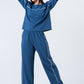 Zavrariq Women's Blue Round Neck Oversized Crop Top & Wide Leg Pants Co-ord Set