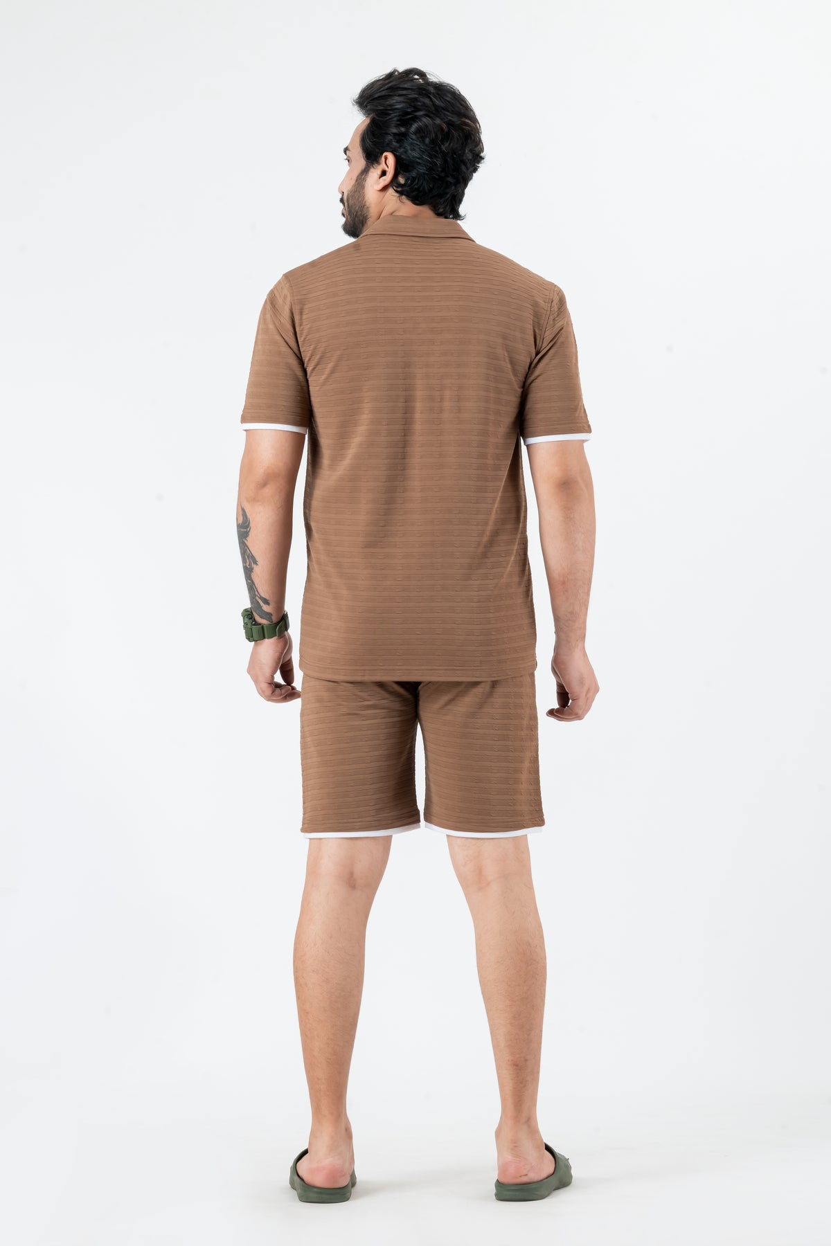 Zavrariq Men's Brown Half Sleeve Collar Shirt & Shorts Co-ord Set | Casual Summer Wear