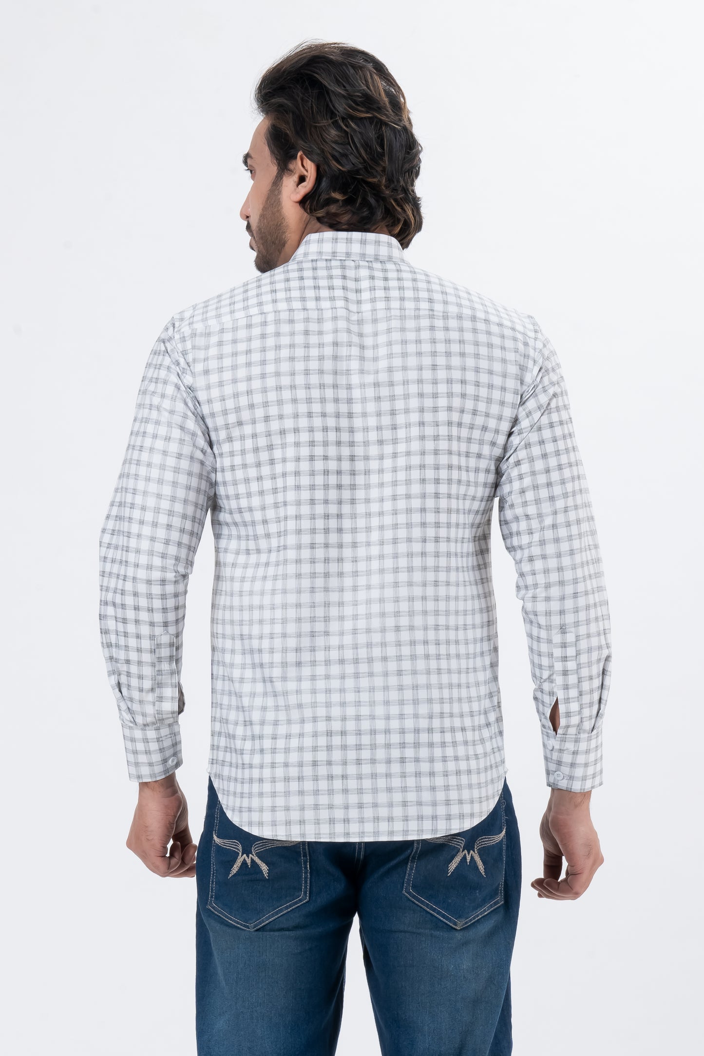 Men's White Checked Full Sleeve Casual Shirt | Regular Fit Cotton Blend | ZEVRARIQ