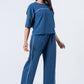 Zavrariq Women's Blue Round Neck Oversized Crop Top & Wide Leg Pants Co-ord Set