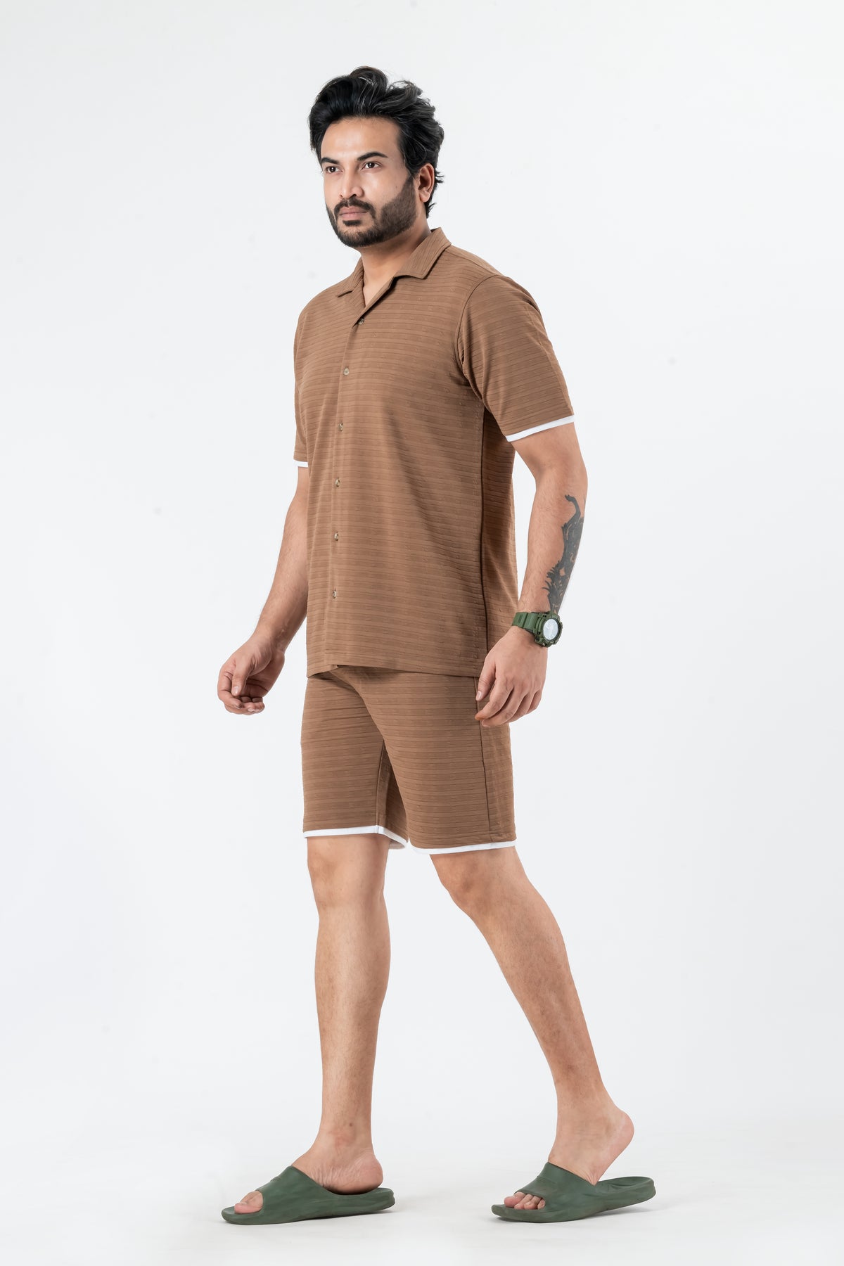 Zavrariq Men's Brown Half Sleeve Collar Shirt & Shorts Co-ord Set | Casual Summer Wear