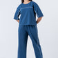Zavrariq Women's Blue Round Neck Oversized Crop Top & Wide Leg Pants Co-ord Set