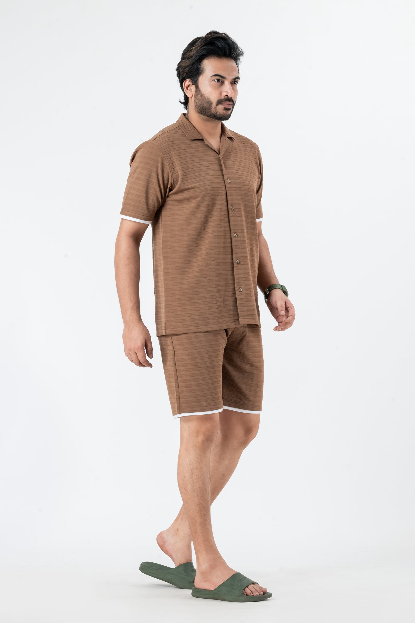 Zavrariq Men's Brown Half Sleeve Collar Shirt & Shorts Co-ord Set | Casual Summer Wear