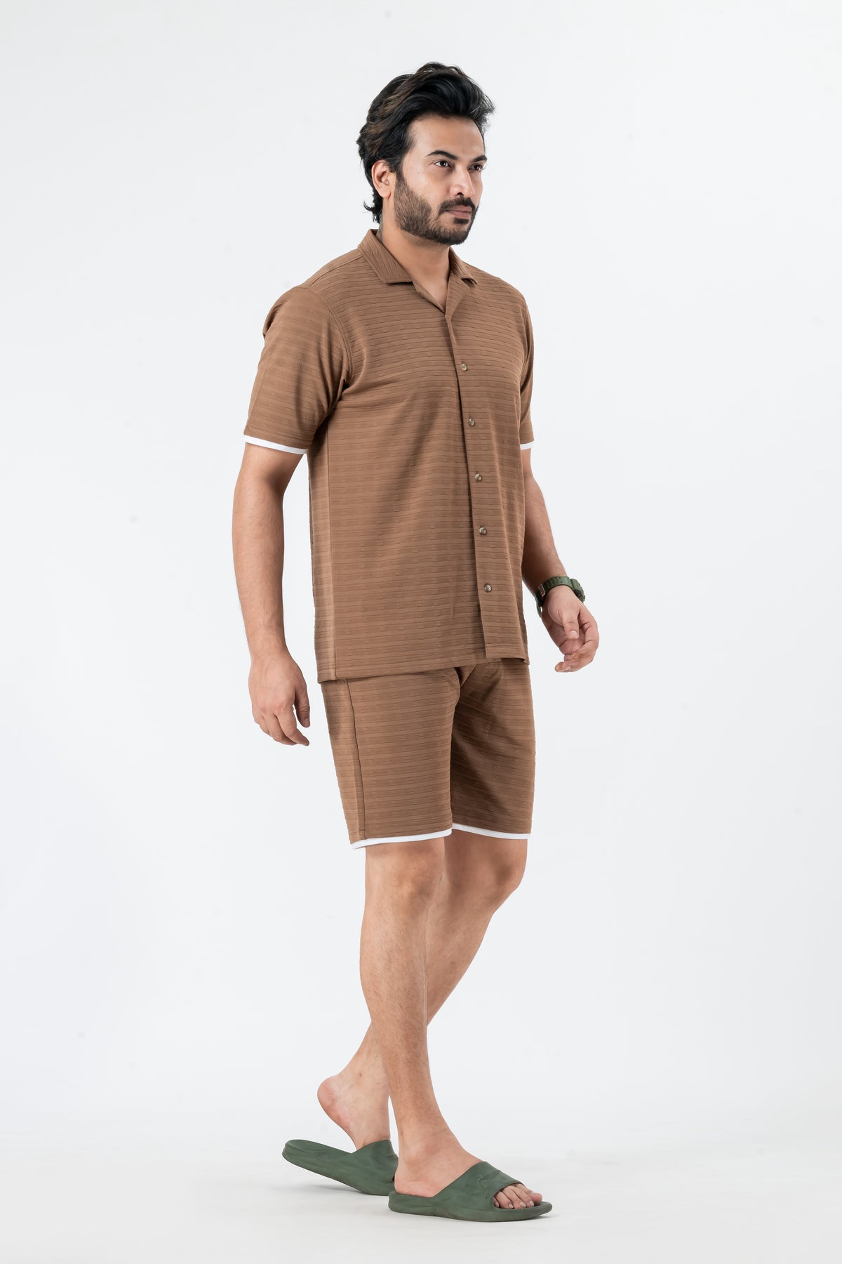 Zavrariq Men's Brown Half Sleeve Collar Shirt & Shorts Co-ord Set | Casual Summer Wear