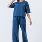 Zavrariq Women's Blue Round Neck Oversized Crop Top & Wide Leg Pants Co-ord Set