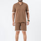 Zavrariq Men's Brown Half Sleeve Collar Shirt & Shorts Co-ord Set | Casual Summer Wear