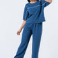 Zavrariq Women's Blue Round Neck Oversized Crop Top & Wide Leg Pants Co-ord Set