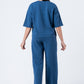 Zavrariq Women's Blue Round Neck Oversized Crop Top & Wide Leg Pants Co-ord Set