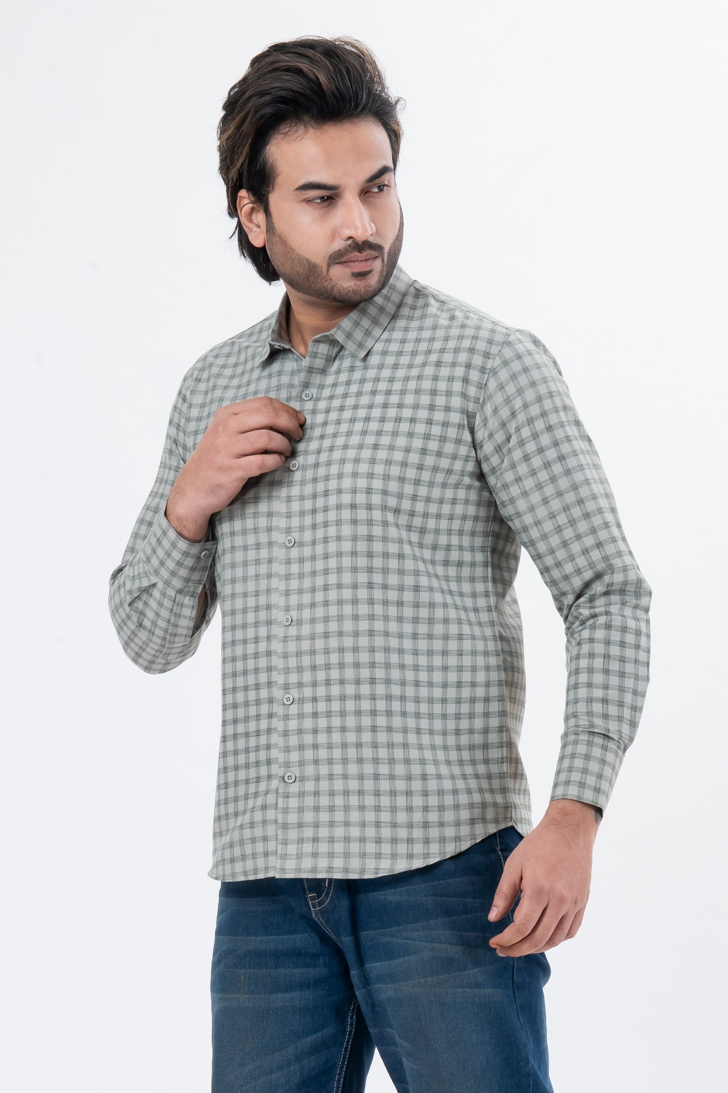 Men's Grey Checked Full Sleeve Casual Shirt | Regular Fit Cotton Blend | ZEVRARIQ