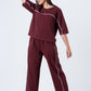 Zavrariq Women's Dark Maroon Round Neck Oversized Crop Top & Wide Leg Pants Co-ord Set