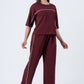 Zavrariq Women's Dark Maroon Round Neck Oversized Crop Top & Wide Leg Pants Co-ord Set