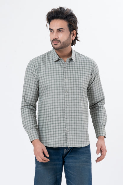 Men's Grey Checked Full Sleeve Casual Shirt | Regular Fit Cotton Blend | ZEVRARIQ