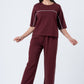 Zavrariq Women's Dark Maroon Round Neck Oversized Crop Top & Wide Leg Pants Co-ord Set