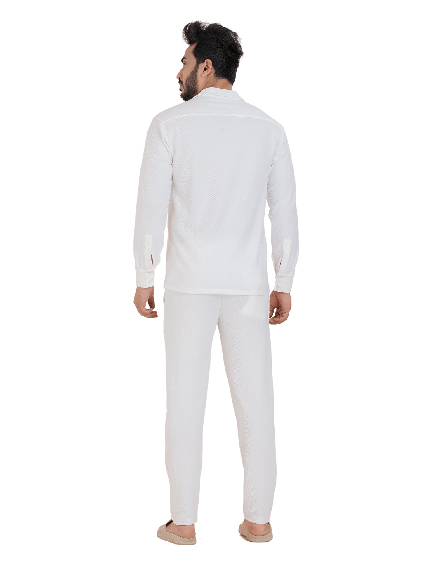 Zavrariq Men's Premium White Co-Ord Set – Full Sleeve Shirt & Jogger Pants