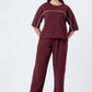 Zavrariq Women's Dark Maroon Round Neck Oversized Crop Top & Wide Leg Pants Co-ord Set