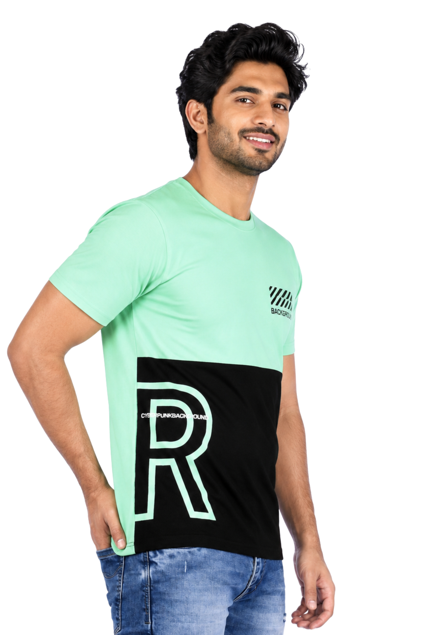 ZAVRARIQ Men's C Green Color Block Graphic Round Neck T-Shirt