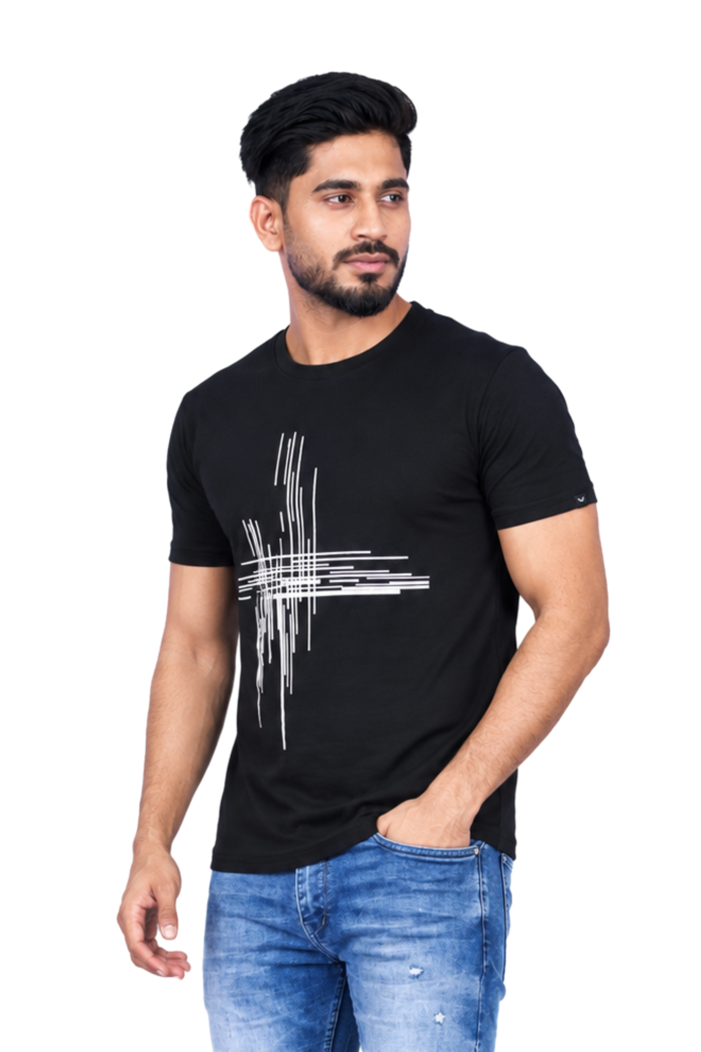 ZAVRARIQ Men's Black Half Sleeve Graphic Print Round Neck T-Shirt
