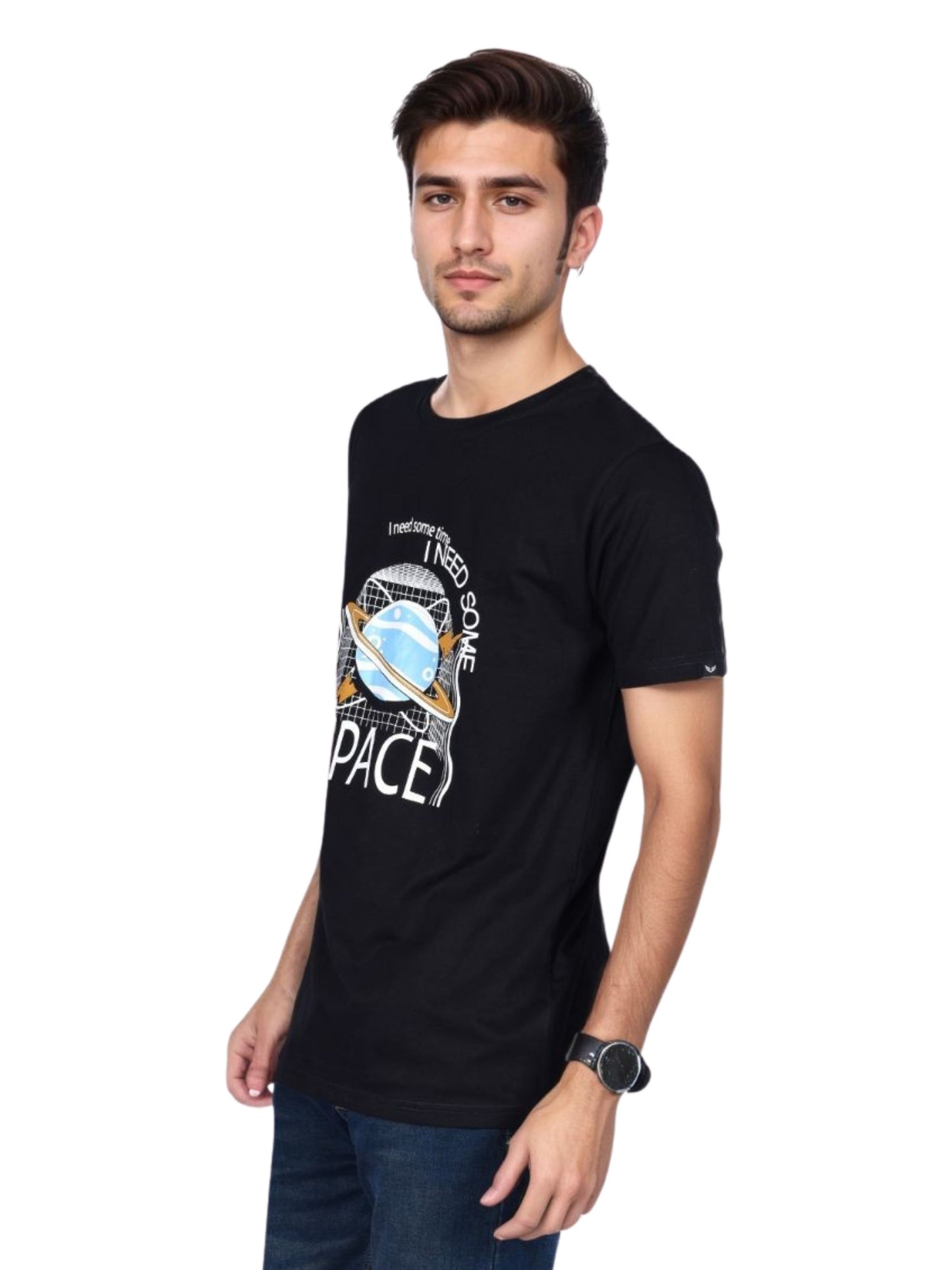ZAVRARIQ Men's Black Graphic Print Short Sleeve T-Shirt