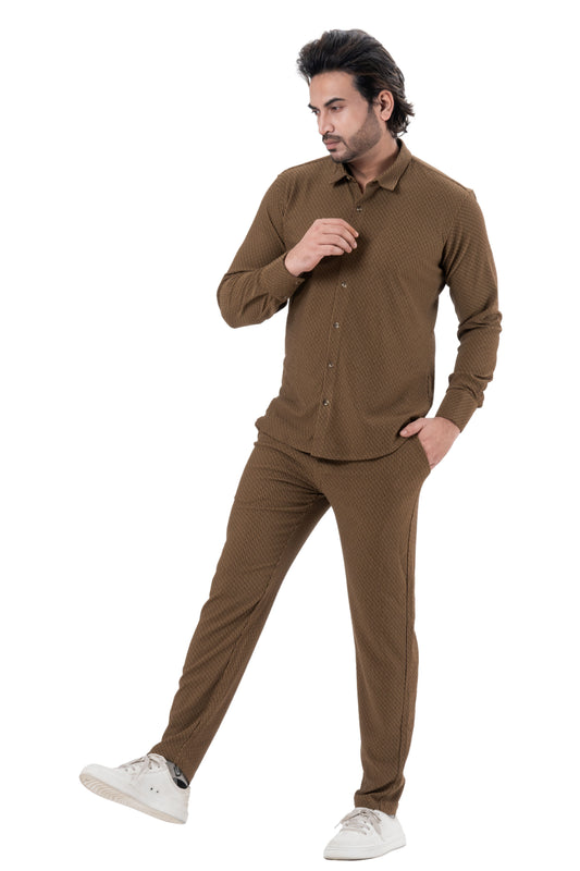 Men's Brown Full Sleeve Co-Ord Set | Casual Premium Outfit | ZEVRARIQ
